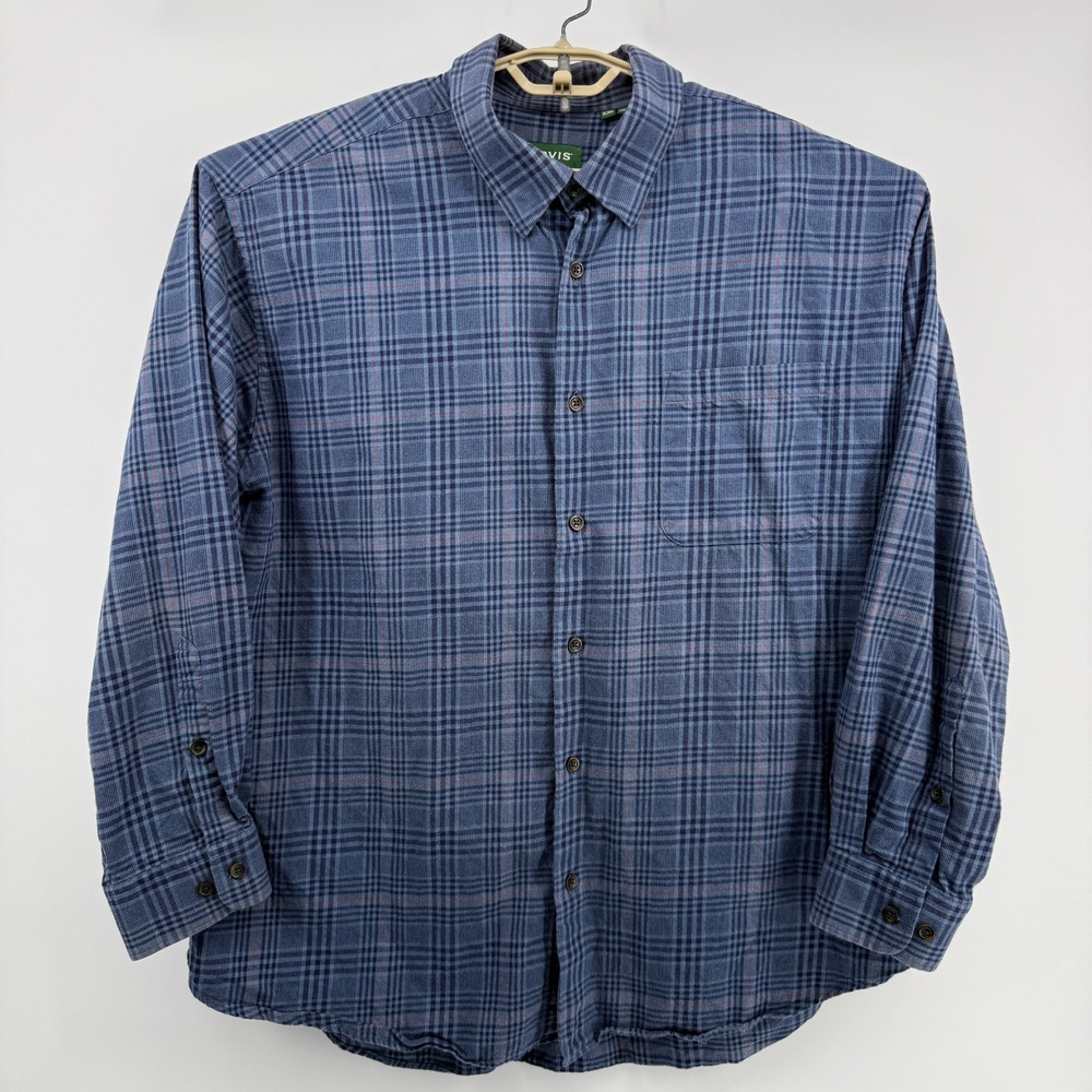 Orvis Button Down Shirt Mens XXL Blue Plaid Long Sleeve Cotton and Merino - Picture 2 of 12